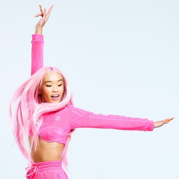 NWT Jeremy Scott x Adidas Originals DIP Collection Pink Cropped Track Top - Picture 1 of 11